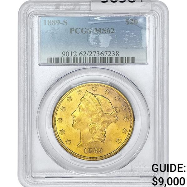 1889-S $20 Gold Double Eagle PCGS MS62