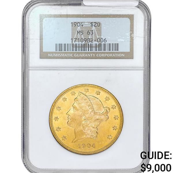 1904 $20 Gold Double Eagle NGC MS63