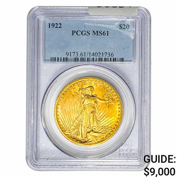 1922 $20 Gold Double Eagle PCGS MS61