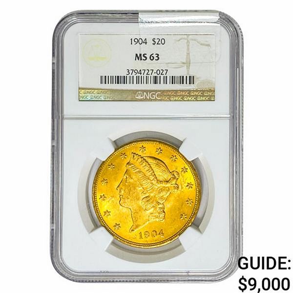 1904 $20 Gold Double Eagle NGC MS63