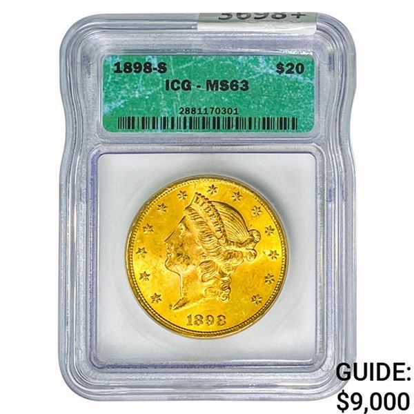 1898-S $20 Gold Double Eagle ICG MS63