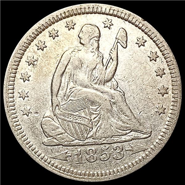 1853 Arrows, Rays Seated Liberty Quarter CLOSELY U