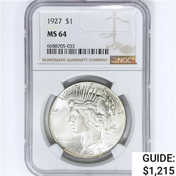 1927 Silver Peace Dollar NGC MS64