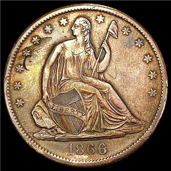 1866-S Motto Seated Liberty Half Dollar CHOICE AU
