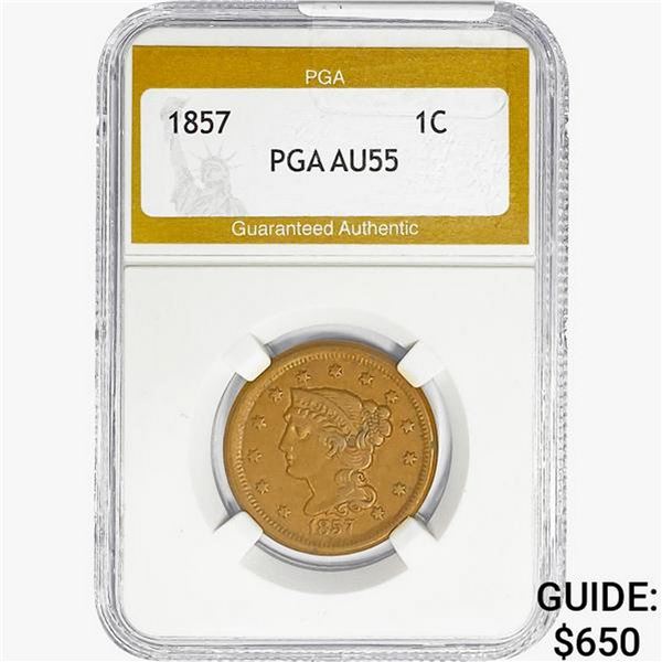 1857 Braided Hair Large Cent PGA AU55