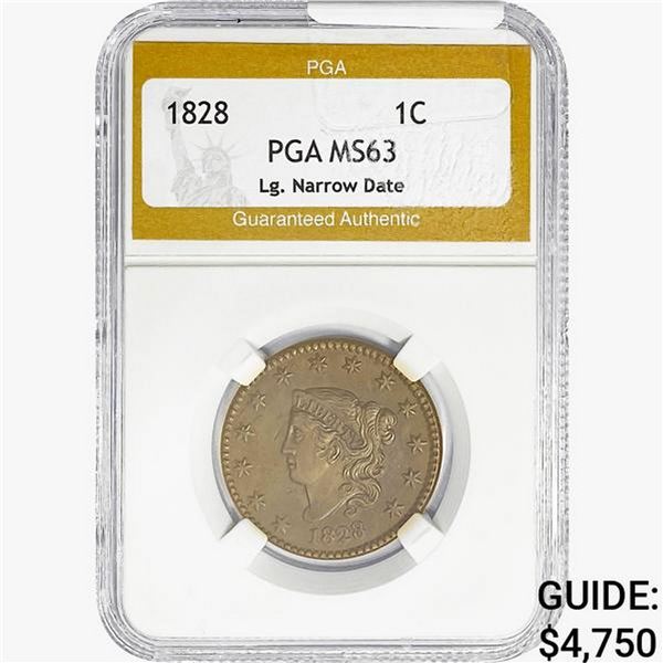 1828 Coronet Head Large Cent PGA MS63 Lg. Narr. Dt