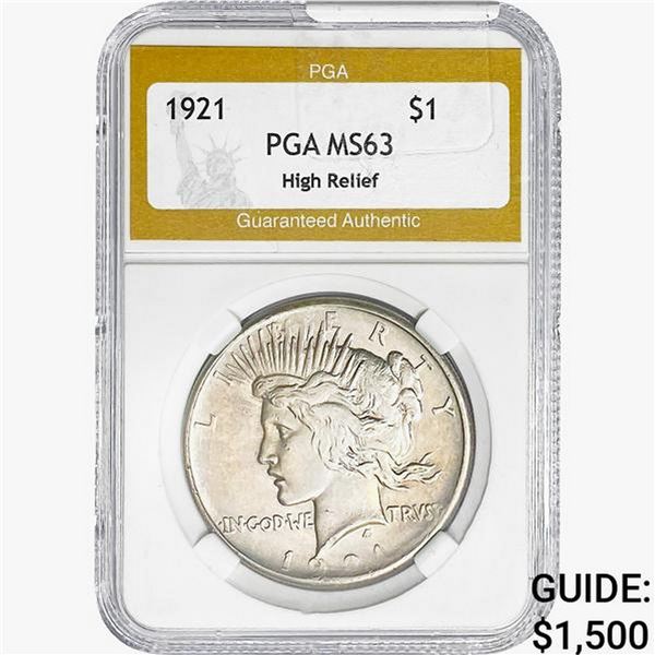 1921 Silver Peace Dollar PGA MS63 HR
