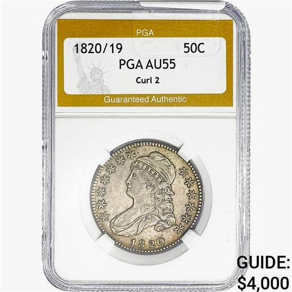 1820/19 Capped Bust Half Dollar PGA AU55 CURL 2