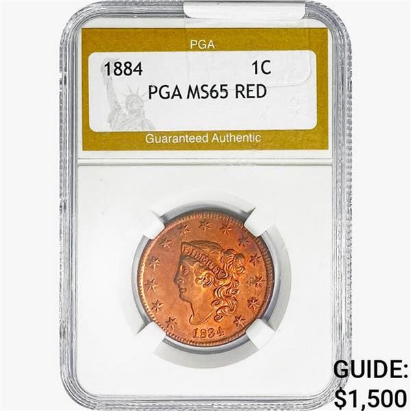 1884 Braided Hair Large Cent PGA MS65 RED