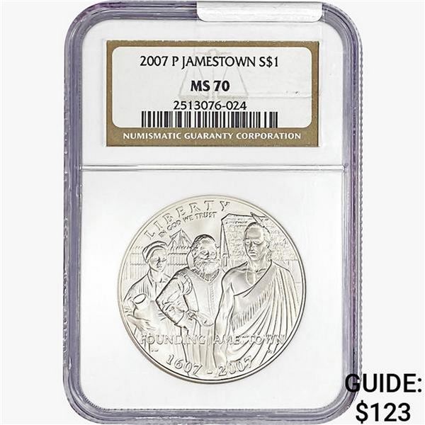 2007-P 0.85oz Silver $1-Jamestown NGC MS70