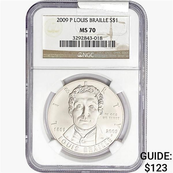 2009-P 0.85oz Silver $1-Louis Braille NGC MS70
