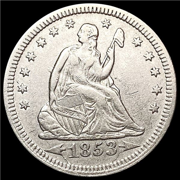 1853 Arrows and Rays Seated Liberty Quarter CLOSEL