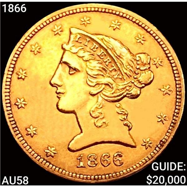 1866 $5 Gold Half Eagle CHOICE AU