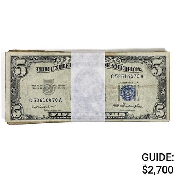 (100) 1953 $5 SILVER CERTIFICATES VG-VF