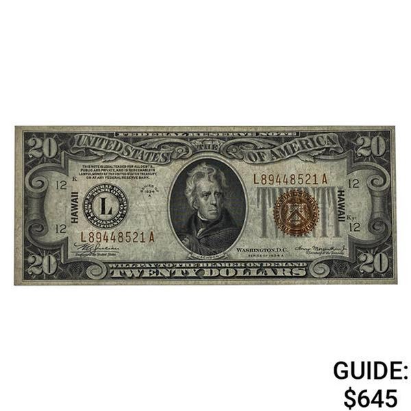 1934-A $20 "HAWAII" FRN EXTREMELY FINE
