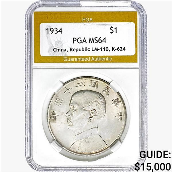 1934 .77oz Silver China Rep. $1 LM-110 K-624  PGA