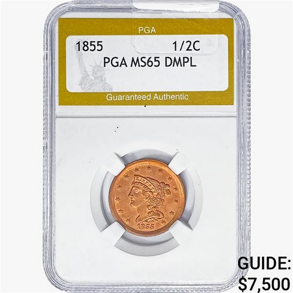 1855 Braided Hair Half Cent PGA MS65 RED