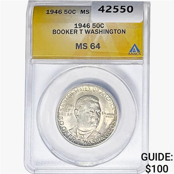 1946 Booker T Half Dollar ANACS MS64