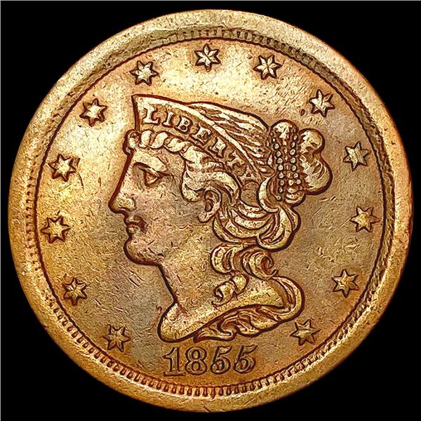 1855 Braided Hair Half Cent CLOSELY UNCIRCULATED