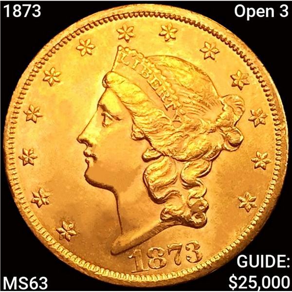 1873 Open 3 $20 Gold Double Eagle CHOICE BU