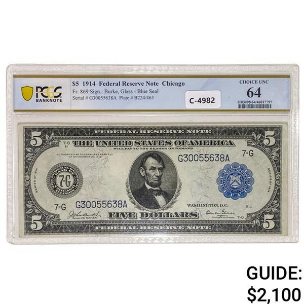 1914 $5 FRN CHICAGO, IL PCGS UNCIRCULATED-64