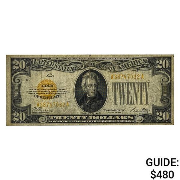 1928 $20 GOLD CERTIFICATE NOTE VERY FINE