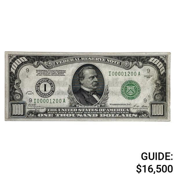 1928 $1,000 FRN MINNEAPOLIS, MN *LOW S/N* AU