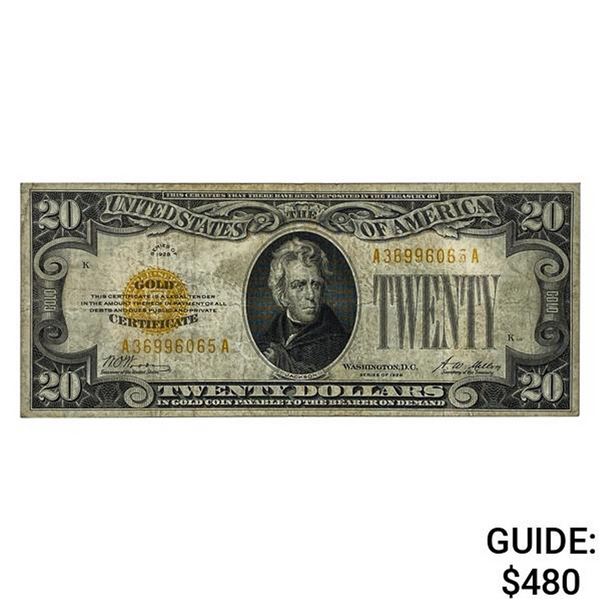 1928 $20 GOLD CERTIFICATE NOTE VERY FINE