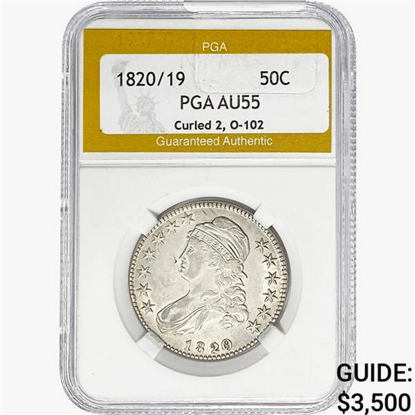 1820/19 Capped Bust Half Dollar PGA AU55 Curled 2,