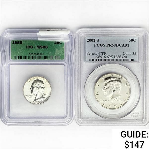 [2] 1 25C, 1 50C ICG,PCGS  1955-2002