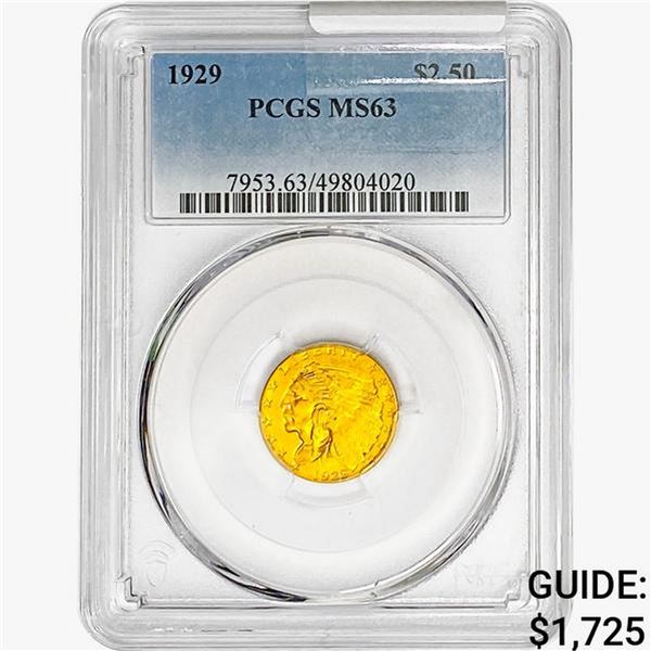 1929 $2.50 Gold Quarter Eagle PCGS MS63