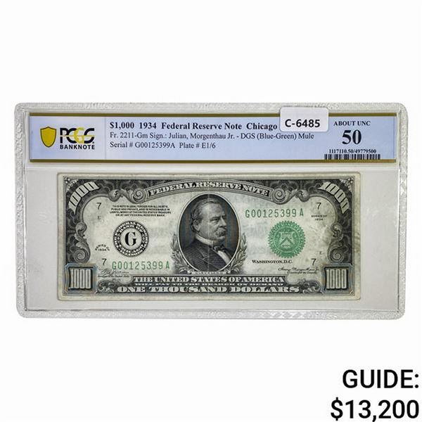 1934 $1,000 FRN CHICAGO, IL PCGS AU-50
