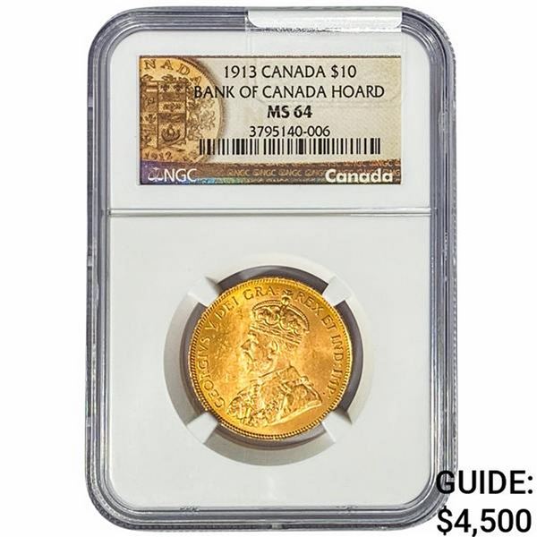 1913 0.484oz Gold Canada $10 NGC MS64