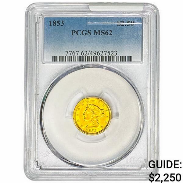 1853 $2.50 Gold Quarter Eagle PCGS MS62