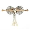 Image 3 : Antique Belle Epoque Plat 10k Gold Diamond Blue Stone Pin Brooch w/ Pearl Dangle