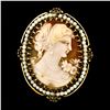 Image 3 : Large Vintage 14k Yellow Gold Carved Shell Cameo Pearl Frame Halo Brooch Pendant