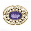 Image 1 : Vintage 14k Gold 13.0 ctw Oval Amethyst Black Enamel Open Work Pendant Pin Brooc