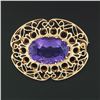 Image 2 : Vintage 14k Gold 13.0 ctw Oval Amethyst Black Enamel Open Work Pendant Pin Brooc