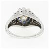 Image 7 : Vintage 18k White Gold 1.09 ctw Diamond Solitaire Sapphire Halo W/ Milgrain Ring