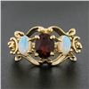 Image 2 : Vintage 10k Gold Oval Brilliant Cut Garnet & Cabochon Opal Accent Open Work Ring