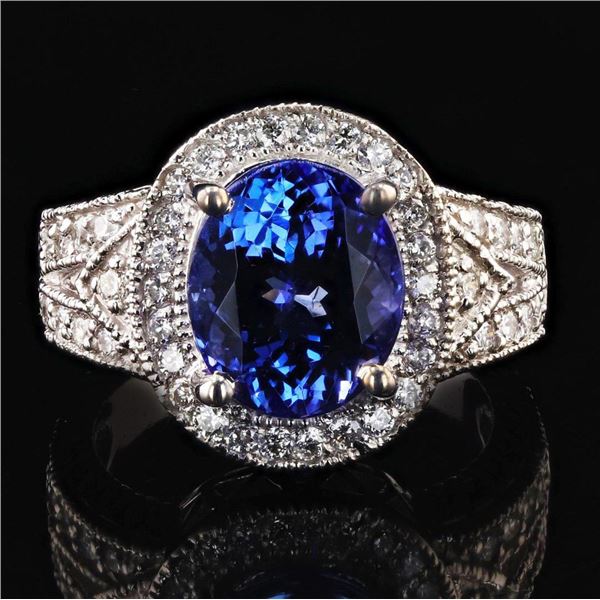 3.72 ctw Tanzanite and 0.52 ctw Diamond 14K White Gold Ring