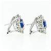 Image 4 : 18k White Gold 8.50 ctw GIA Ceylon Sapphire Diamond Halo Flower Cluster Earrings