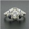 Image 3 : Antique Platinum 1.08 ctw GIA European Diamond Solitaire Sapphire Engagement Rin