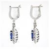 Image 5 : NEW 14k White Gold Oval Tanzanite & Round Brilliant Diamond Drop Dangle Earrings