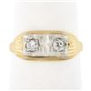 Image 1 : Antique Edwardian 14k TT Gold 0.20 ctw Old European Dual Diamond Etched Band Rin