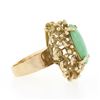Image 5 : Vintage 14k Gold Oval Cabochon Jade Solitaire Free Form Dual Halo Cocktail Ring