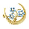 Image 1 : Antique Art Nouveau 14k Gold Crescent Moon Blue Enamel Seed Pearl Flowers Brooch