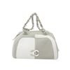 Image 1 : Chanel Grey White Lambskin Bicolor Leather CC Bowling Bag