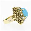 Image 5 : Vintage 14k Gold Cabochon Turquoise.36 ctw Diamond Textured Layered Cocktail Rin