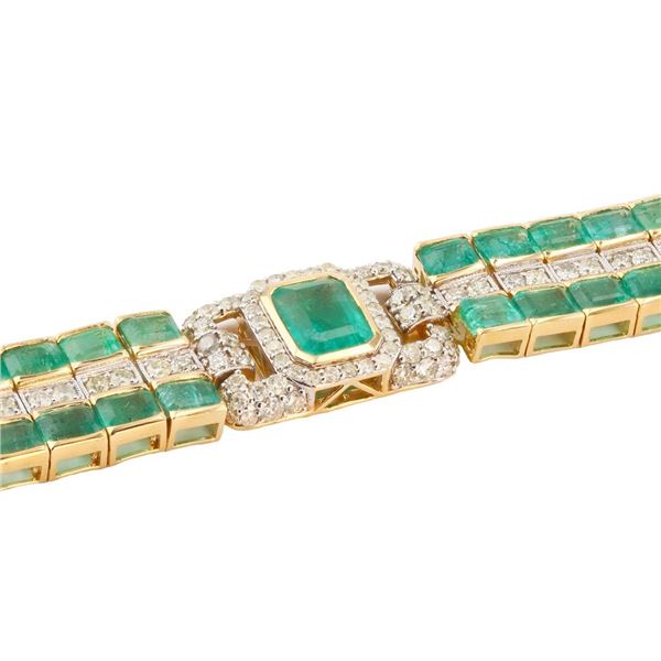 29.48 ctw Emerald and 3.56 ctw Diamond 14K Yellow Gold Bracelet